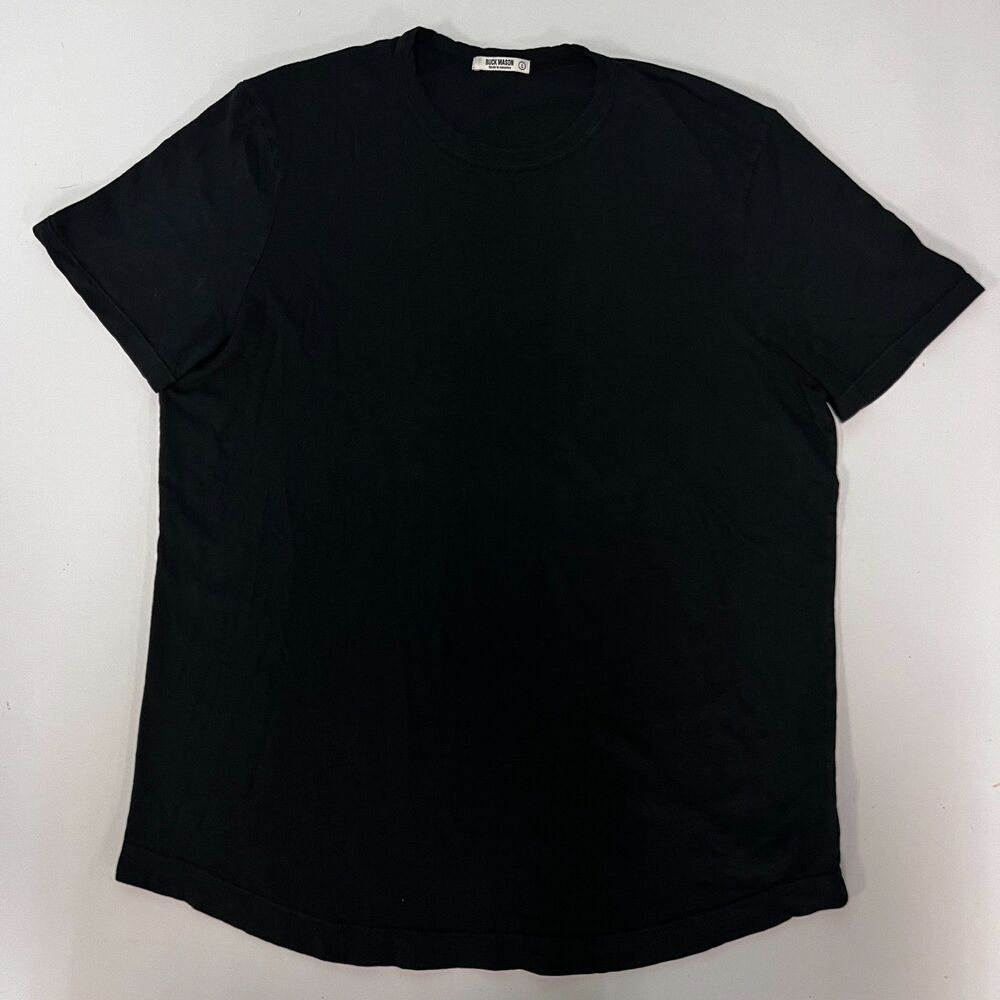 Buck Mason Mens Large T Shirt Black Cotton Crew Neck Made in USA Curved Hem Tee